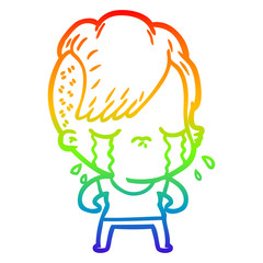 rainbow gradient line drawing cartoon crying girl