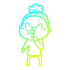 cold gradient line drawing cartoon happy old woman