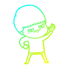 cold gradient line drawing angry cartoon boy