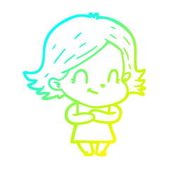 cold gradient line drawing cartoon friendly girl