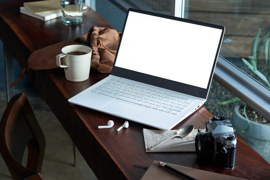 Computer Lifestyle Modern Interior Scene Home Office Coffee Shop With Personal Items