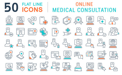 Set Vector Line Icons of Online Medical Consultation