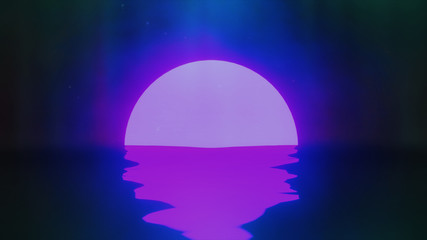 abstract illustrations of moon like object  with reflection in water art rendered. copy space to write 