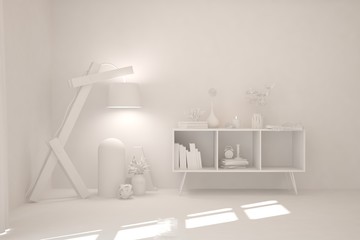 Fototapeta premium Empty room in white color. Scandinavian interior design. 3D illustration