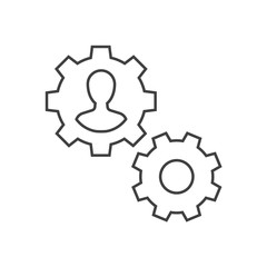 Man inside gear outline icon. Management illustration