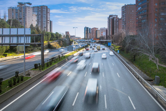 M30 - Important ring road of Madrid with cars in motion