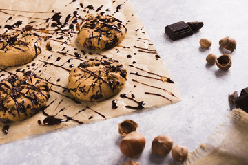 Chocolate cookies and hazelnuts