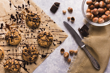 Chocolate cookies and hazelnuts