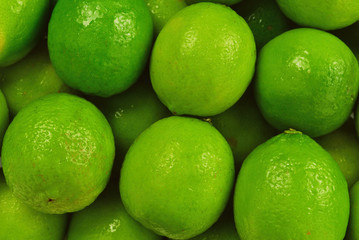 Many fresh limes on white background.