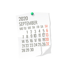 2020 September calendar