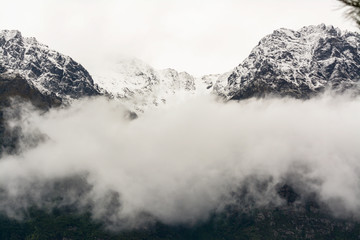 Fototapeta na wymiar fog on the mountains in the winter at south island newzealand 