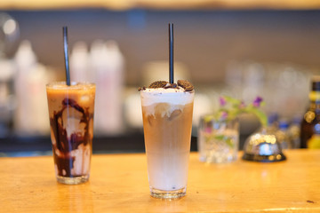 Frappe coffee on the bar desk
