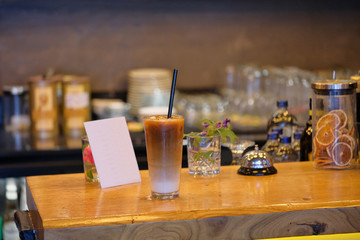 Frappe coffee on the bar desk