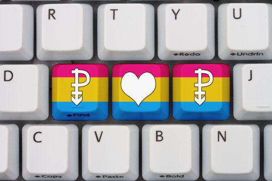 Pansexual striped flag with symbols on a keyboard