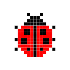 Ladybugs, pixel art, cartoon vector illustration. Retro game style