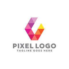 Fototapeta premium Pixel Logo For Technology Design With Colorful Style Concept. Digital Logo Company with Pixel Concept. Triangle and Geometry Symbols. Letter Icon for Business, website, Studio, Media, Internet.