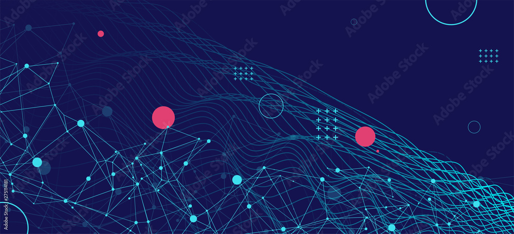 Fototapete Template for science and technology presentation. Plexus style background.