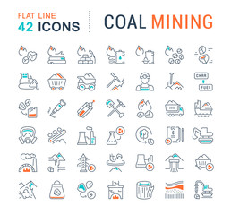 Set Vector Line Icons of Coal Mining