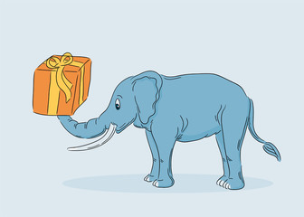 elephant with a big gift box on his trunk