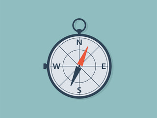 Isolated flat compass for traveler. Compass object illustration.