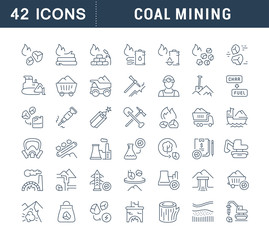 Fototapeta na wymiar Set Vector Line Icons of Coal Mining