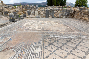 Mosaic of animals at Orpheus's chamber in the Roman excavation of Volubiis