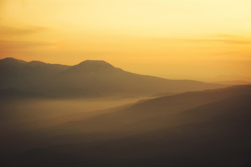 Fototapeta na wymiar Crimean mountains in the sunset light