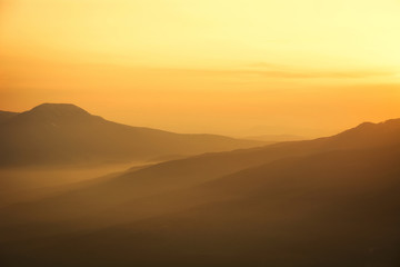 Fototapeta na wymiar Crimean mountains in the sunset light