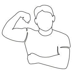 fitness men pose by showing his athletic body. Continuous line drawing. Isolated white background. Vector monochrome, drawing by lines