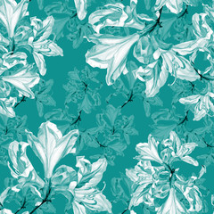 Watercolor seamless pattern of Azalea flowers.