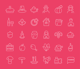 Set Vector Line Icons of Thanksgiving Day