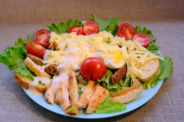 Process of cooking the caesar salad in the kitchen.