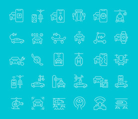Set of Line Icons of Transport Technology
