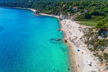 Top view of Fava Beach at Chalkidiki, Greece. Aerial Photography.