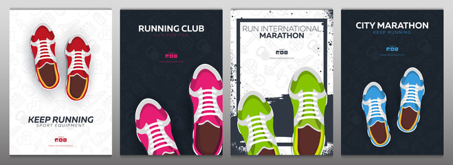 Running Club, City Marathon banner with sneakers. - 275117548