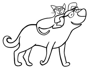 happy cat and dog walk with glasses