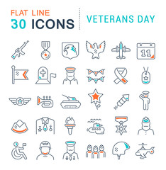 Set Vector Line Icons of Veterans Day