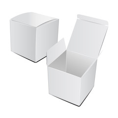 Square Cardboard Plastic Package Box. Vector Illustration set. Mock Up Template