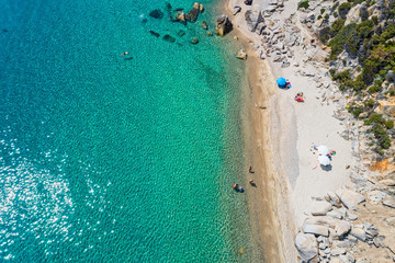 Obraz premium Top view of Fava Beach at Chalkidiki, Greece. Aerial Photography.