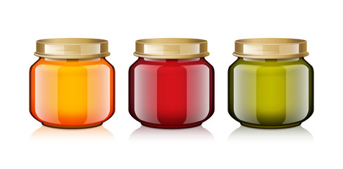 Glass Jars set Mock Up. For Honey, Jam, Jelly or Baby Food Puree