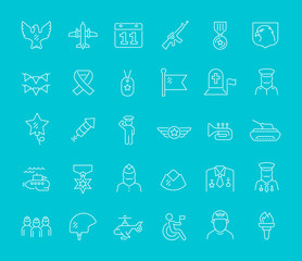 Set Vector Line Icons of Veterans Day