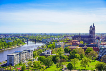 View across Magdeburg, the capital city of Saxony Anhalt - obrazy, fototapety, plakaty