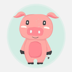 cute happy pink pig mascot drawing doodle flat vector