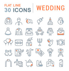 Set Vector Line Icons of Wedding