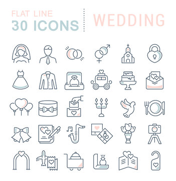 Set Vector Line Icons of Wedding