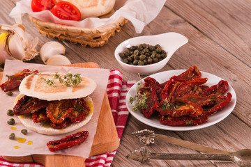 Tigella bread with sun-dried tomatoes.