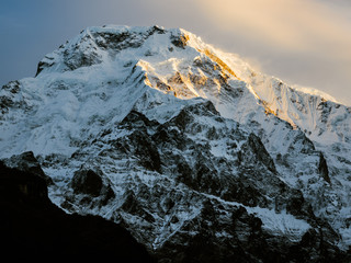 Annapurna South at Sunrise, Snowcapped Mountain at Dawn