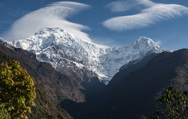 Himalayan Mountain View, Annapurna South, Valley and Blue Sky Views
