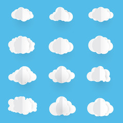 Paper art with cloud. Clouds vector illustration on blue sky background.