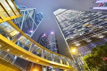 Cityscape modern office buildings in central Hong Kong at night